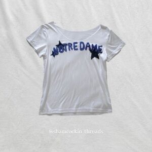 White Notre Dame quilted patchwork reworked Short Sleeve Tee